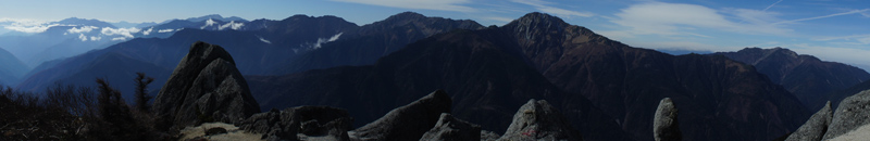 鳳凰三山　写真　登山道　仙丈ヶ岳から白峰三山　パノラマ